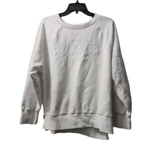 PINK Pullover Sweatshirt Tunic Top Embossed Logo White Comfy‎ Casual